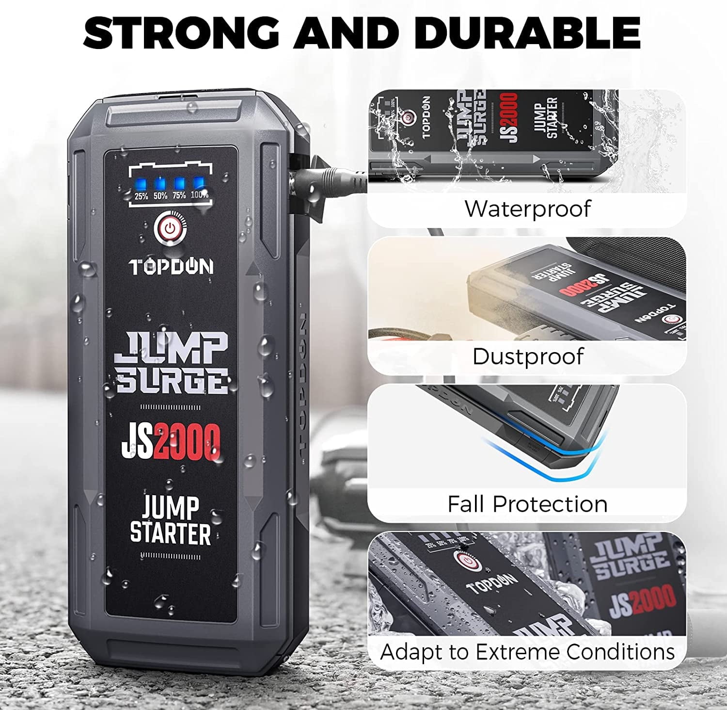 Car Jump Starter Topdon JS2000 12V 2000Amp Battery Booster Pack Charger 16000mAh
