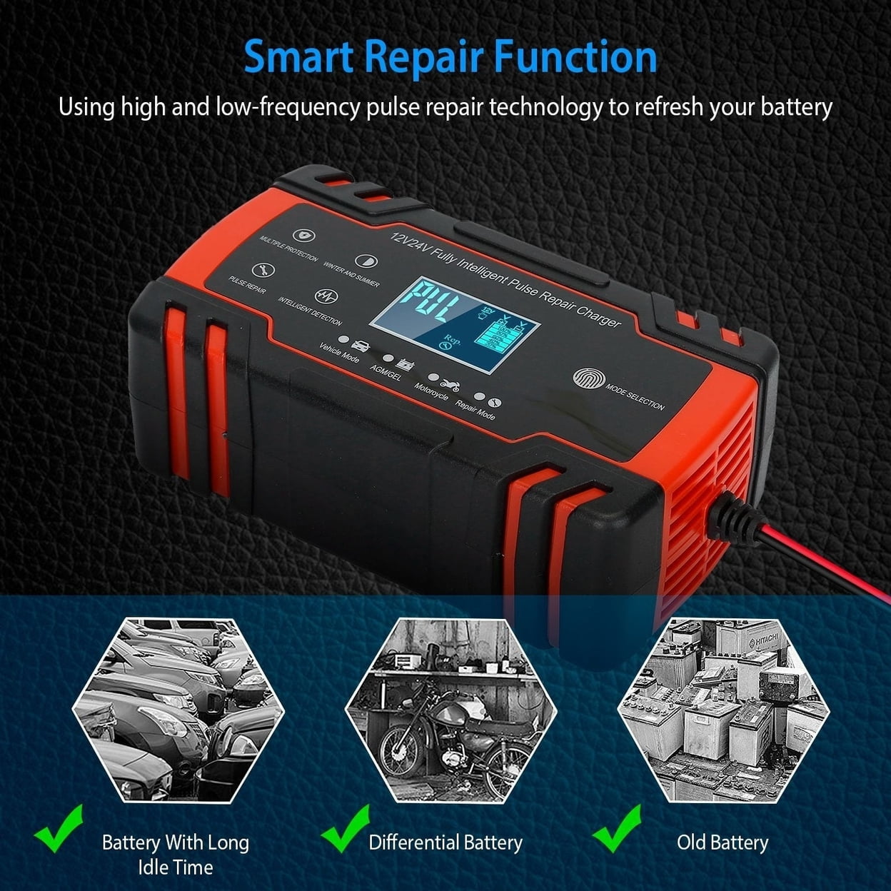 Car Battery Charger 12V 8A 24V 4A Smart Automatic Battery Charger with LCD Display