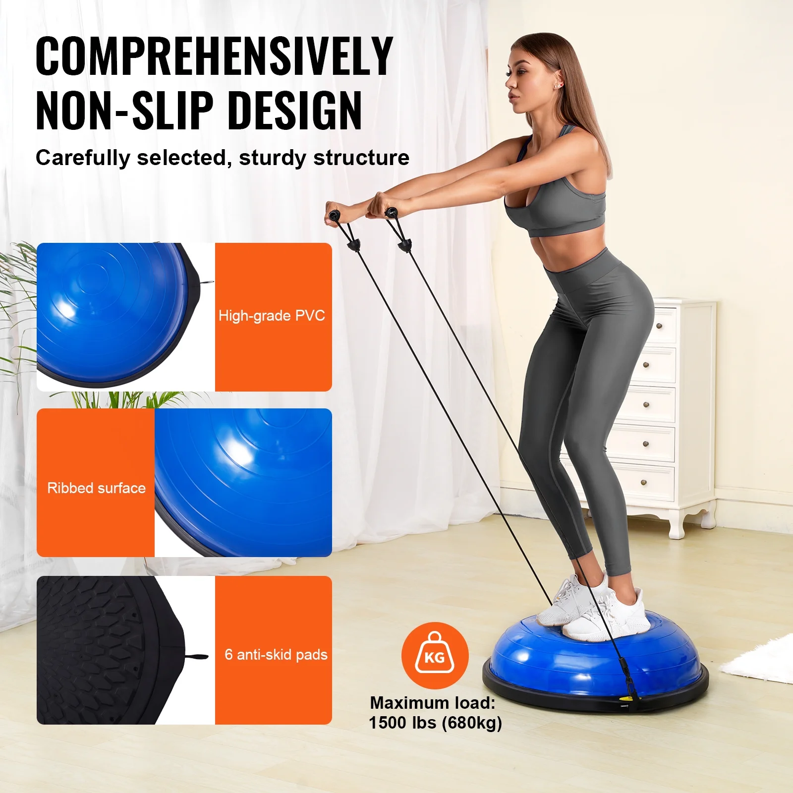 SKYSHALO 26 Inch Ball Yoga Trainer Half Fitness Balance Stability Ball Resistance Band