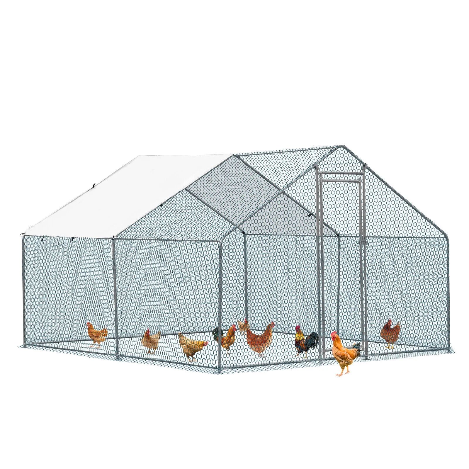 ZGBY 10 X 10 Ft Large Metal Chicken Coop, Walk-In Poultry Cage Chicken Hen Run House