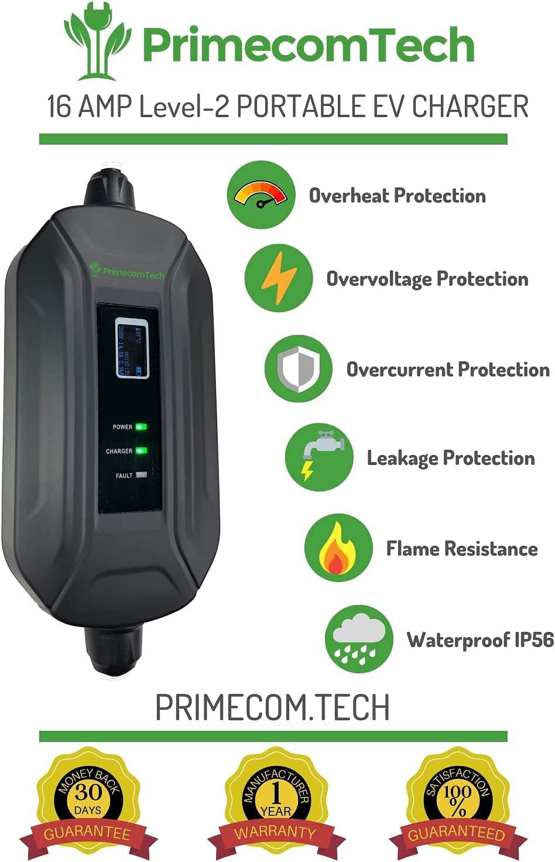 PRIMECOM Level 2 EV Charger 220 240V, Portable EVSE Electric Vehicle Charging Cable (10-30P, 50 Feet)