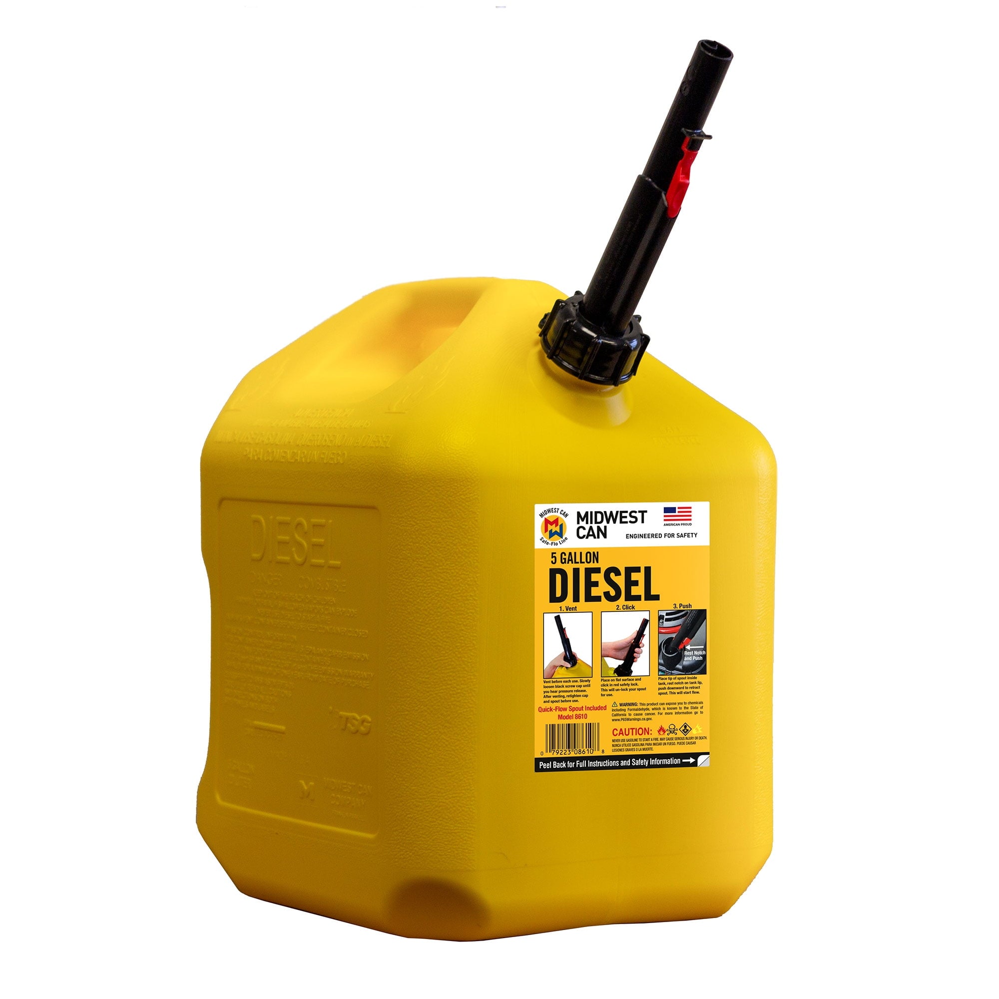 Midwest Can Company 5 Gallon Diesel Can Fuel Container w/ Auto Shut Off (4 Pack)