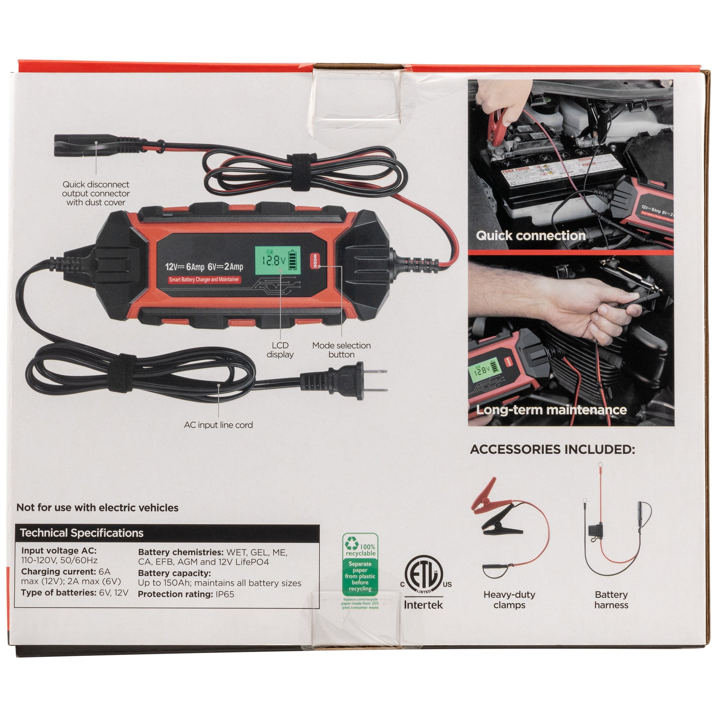 Ultrapro Elite Intelligent Battery Charger and Maintainer, 6V/12V, 6A