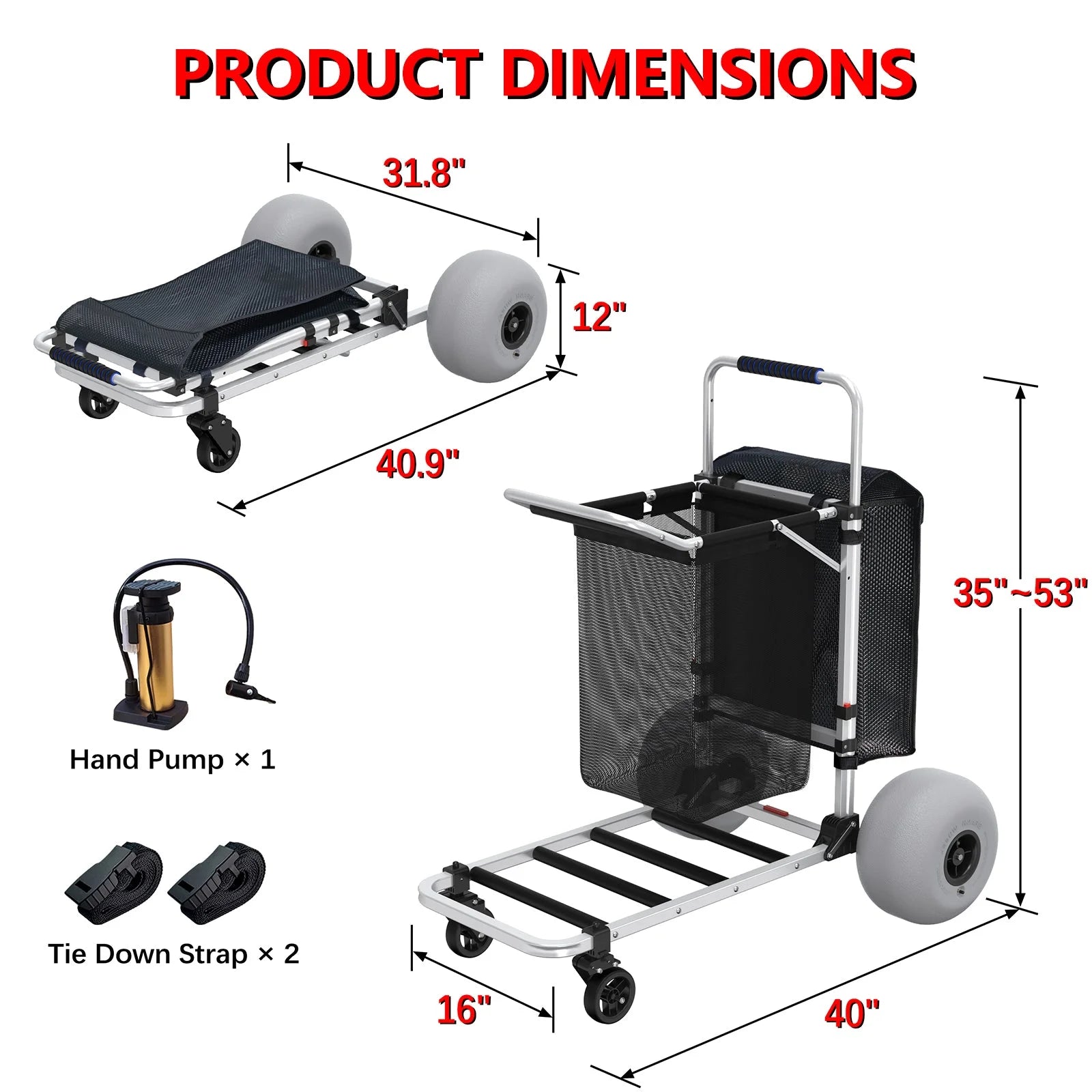 GDLF Foldable Beach Cart with Adjustable Handle and 12