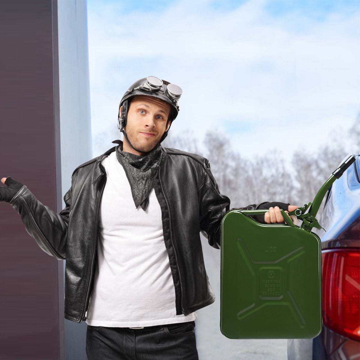 Gymax Green 5 Gallon 20L Jerry Fuel Can Steel Gas Container Emergency Backup w/ Spout