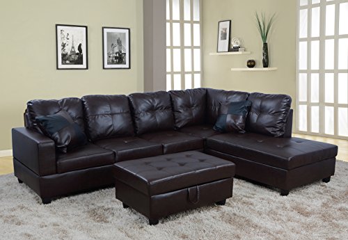 Beverly Fine Furniture Left Facing Russes Sectional Sofa Set With Ottoman, RED