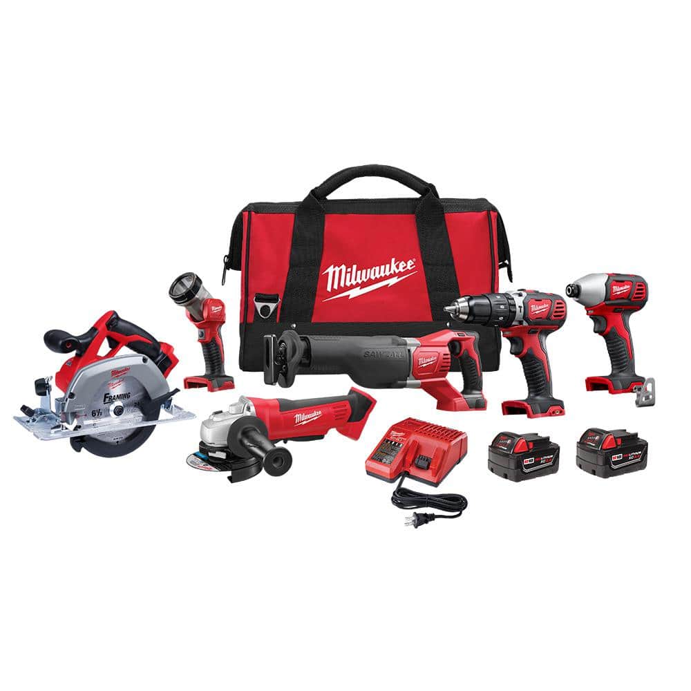 M18 18V Lithium-Ion Cordless Combo Tool Kit (6-Tool) with Two 3.0 Ah Batteries, 1 Charger, 1 Tool Bag 2696-26
