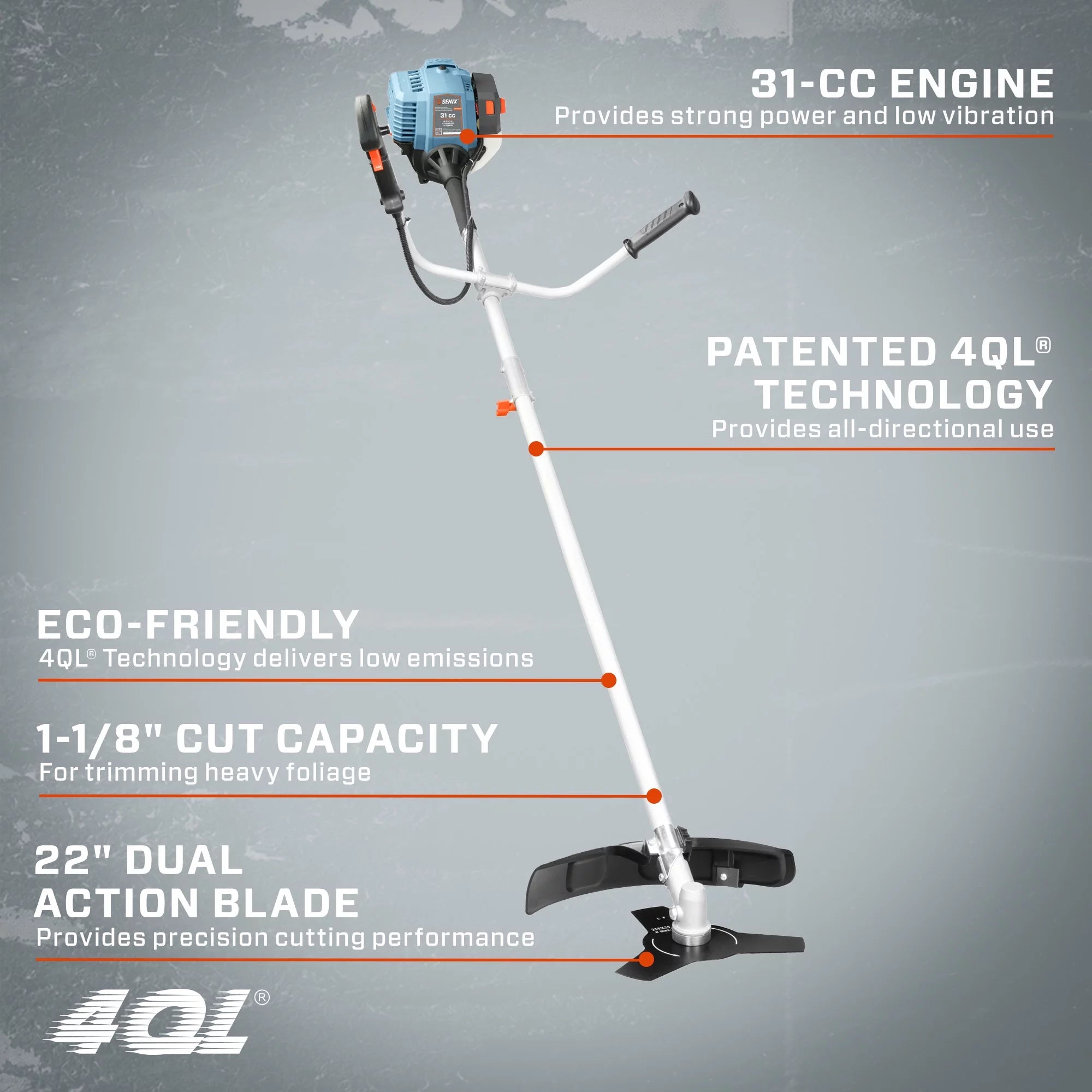 SENIX 31 cc 4-Cycle Gas Powered 10-in Brush Cutter/17.7-in Cutting Swatch, Bump Feed, GTBCU4QL-M