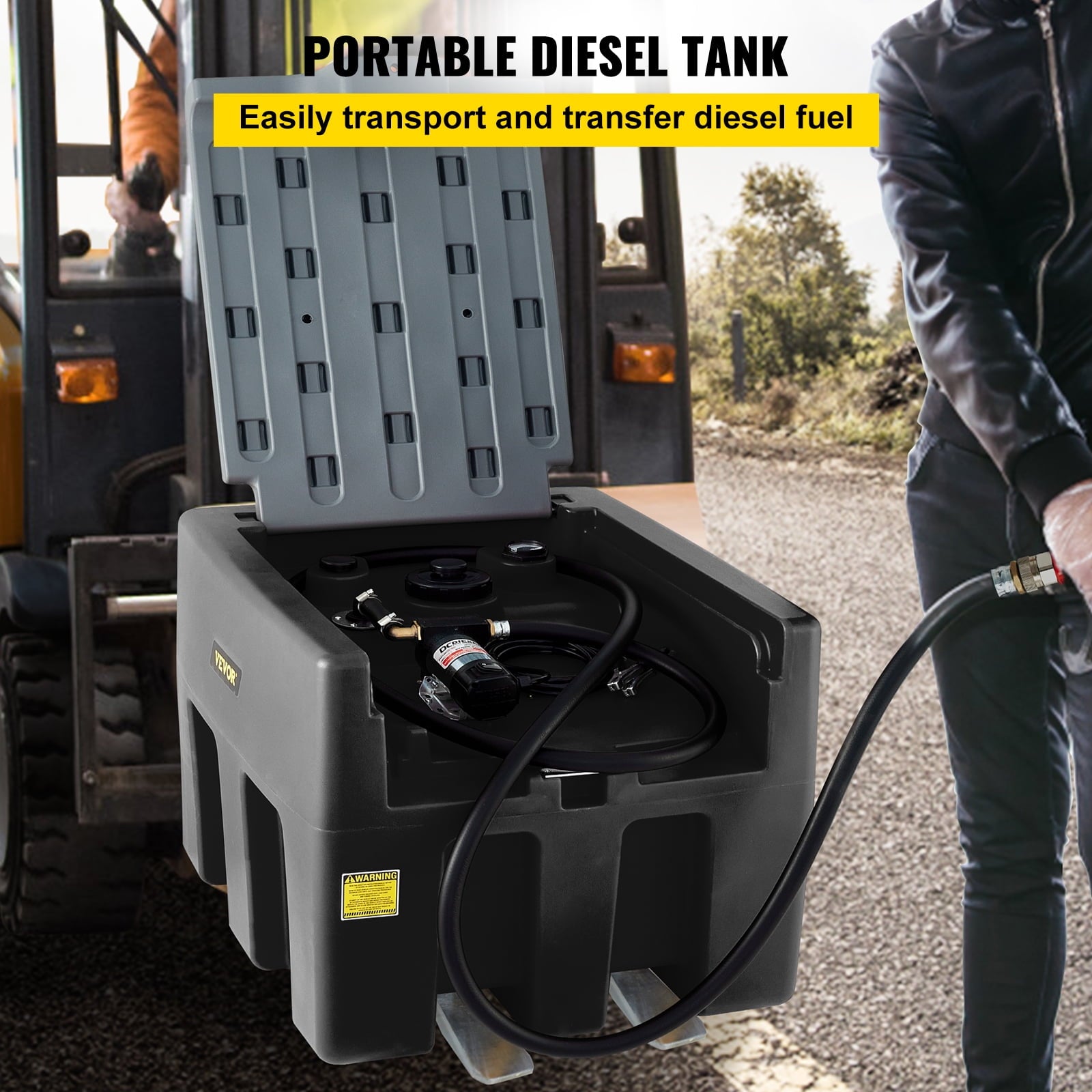 VEVOR Portable Diesel Tank, 58 Gallon Capacity with 12V Electric Transfer Pump, Polyethylene for Easy Fuel Transportation, Black