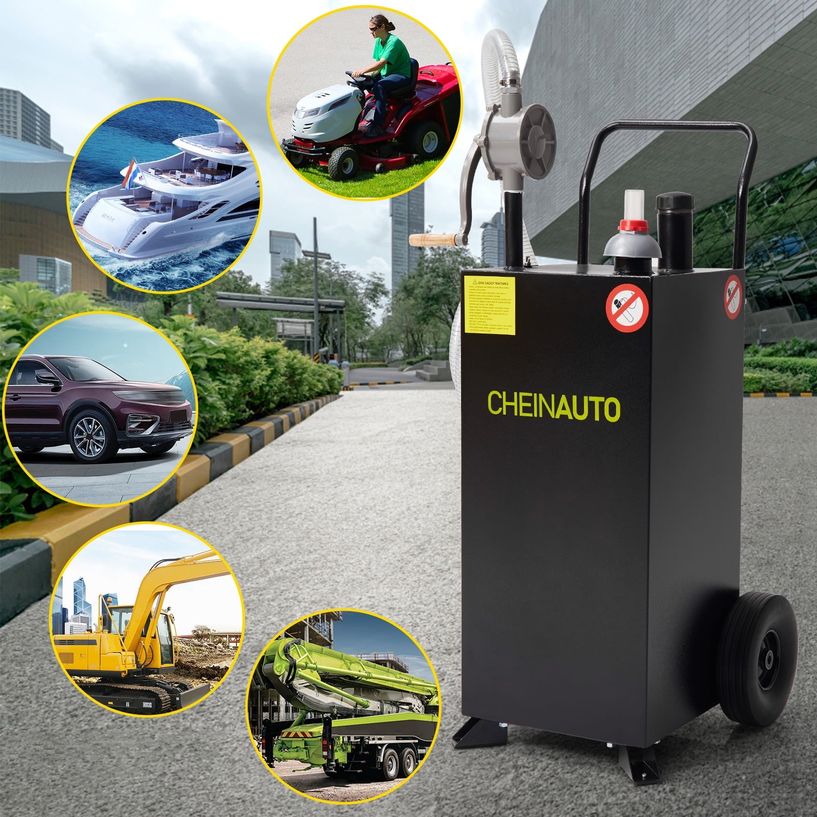 30 Gallon Gas Caddy Portable Fuel Tank with Pump without Wheels Gasoline Tank Storage Tank for Boat, Car,Garden, Lawnmower, ATV