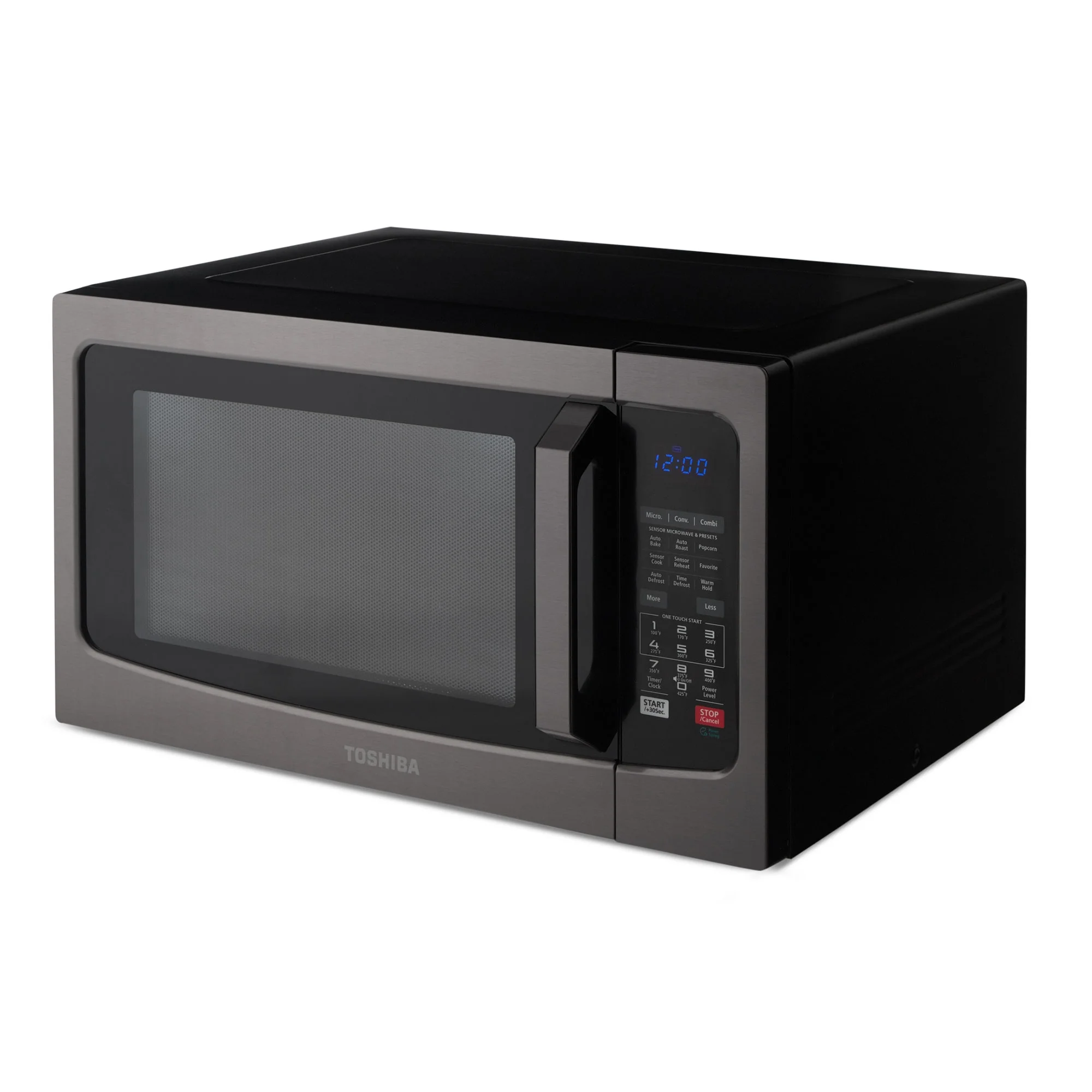 Toshiba Smart Sensor LED Light 1.5 Ft Stainless Convection Microwave Oven, Black