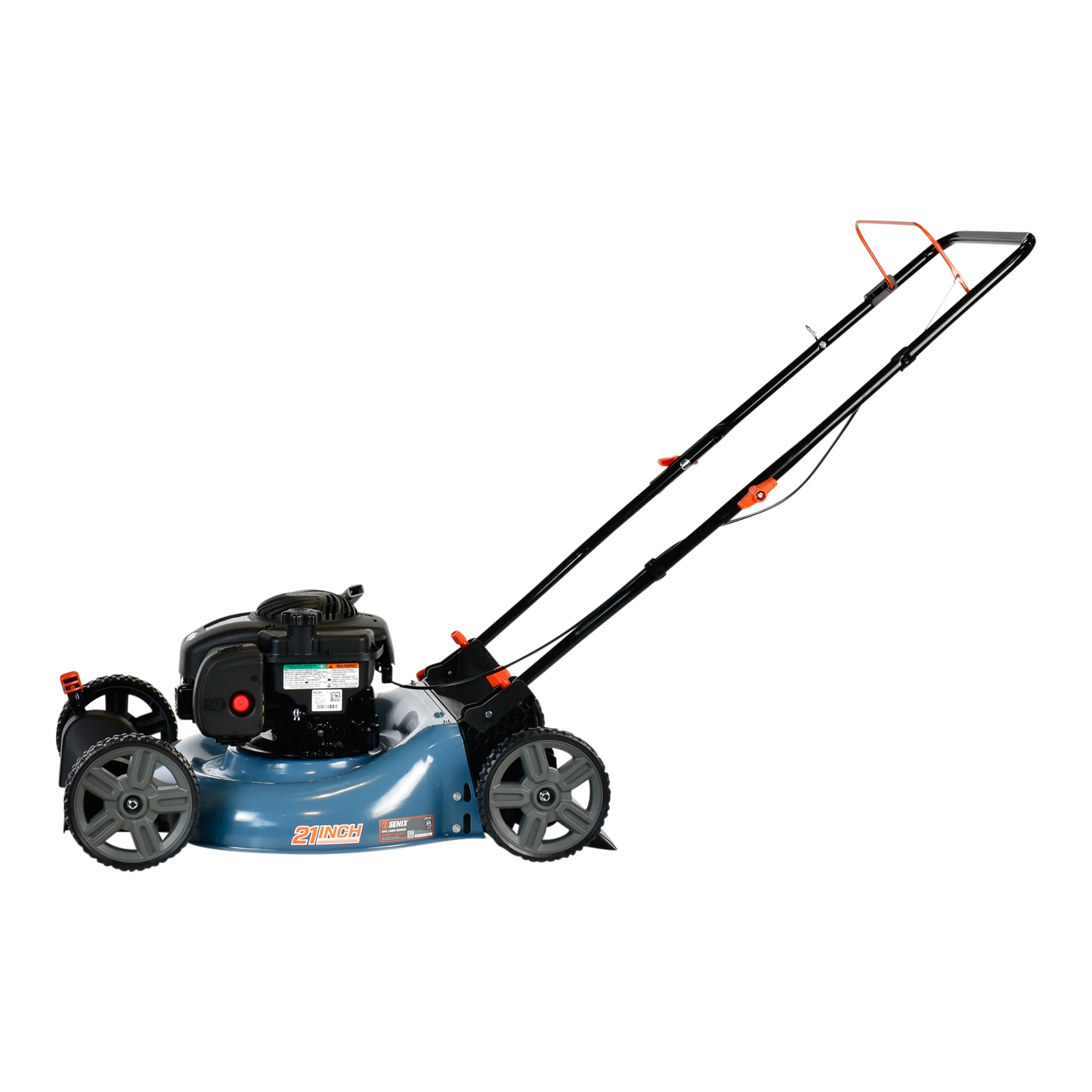 SENIX 21-Inch Push Lawn Mower, 125 cc 4-Cycle Gas Powered, Mulch & Side Discharge, Dual Lever Height Adjustment, LSPG-M3