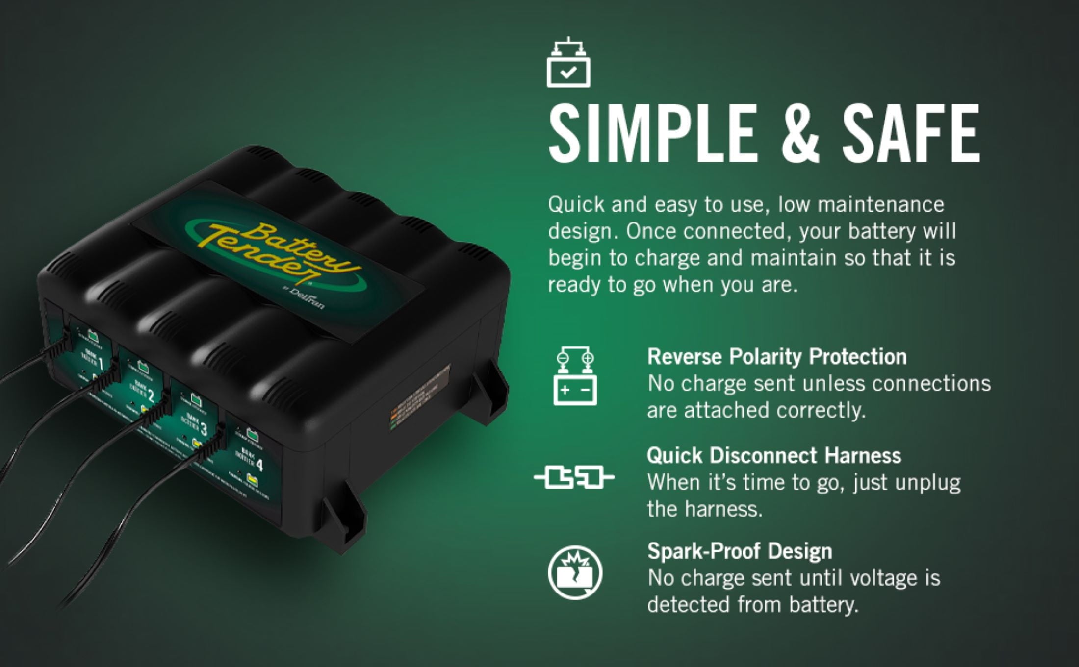 Battery Tender 4 Bank Multibank Charger - 5 AMP (1.25 AMPs Per Bank) - Smart 12V Multi Battery Charger and Maintainer - 021-0148-DL-WH
