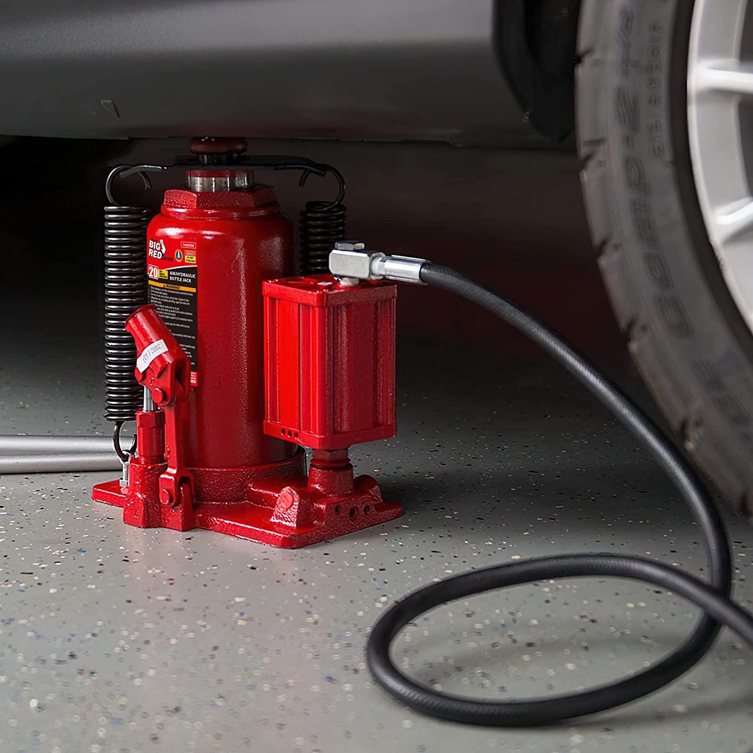 BIG RED 20 Ton Pneumatic Air Hydraulic Car Bottle Jack with Manual Hand Pump, Red, W9206R