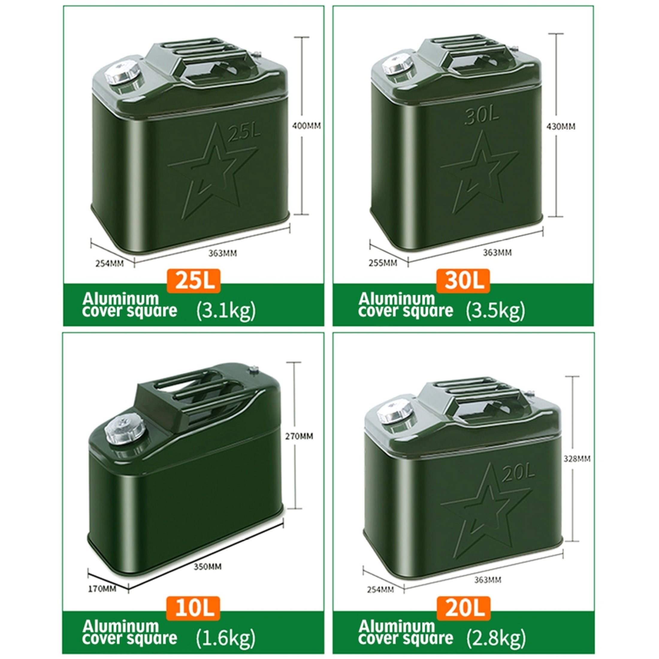 MoreChioce 25L Metal Jerry Can Car Canister Holder Storage Tank with 3 Handles for Water Petrol Oil Water Alcohol