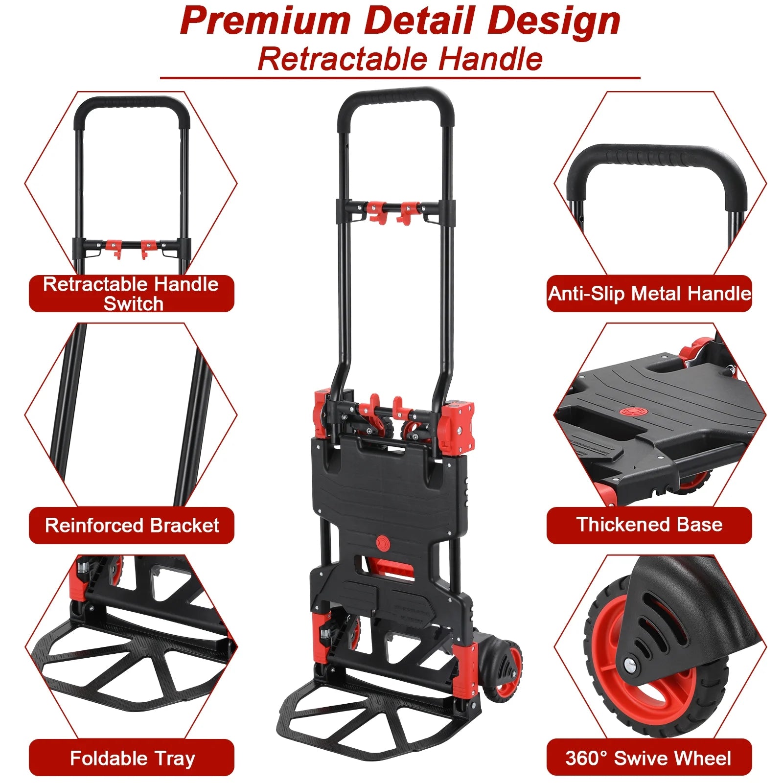 LAZY BUDDY Folding Hand Truck Dolly, 2-in-1 Heavy-duty Platform Cart with 22