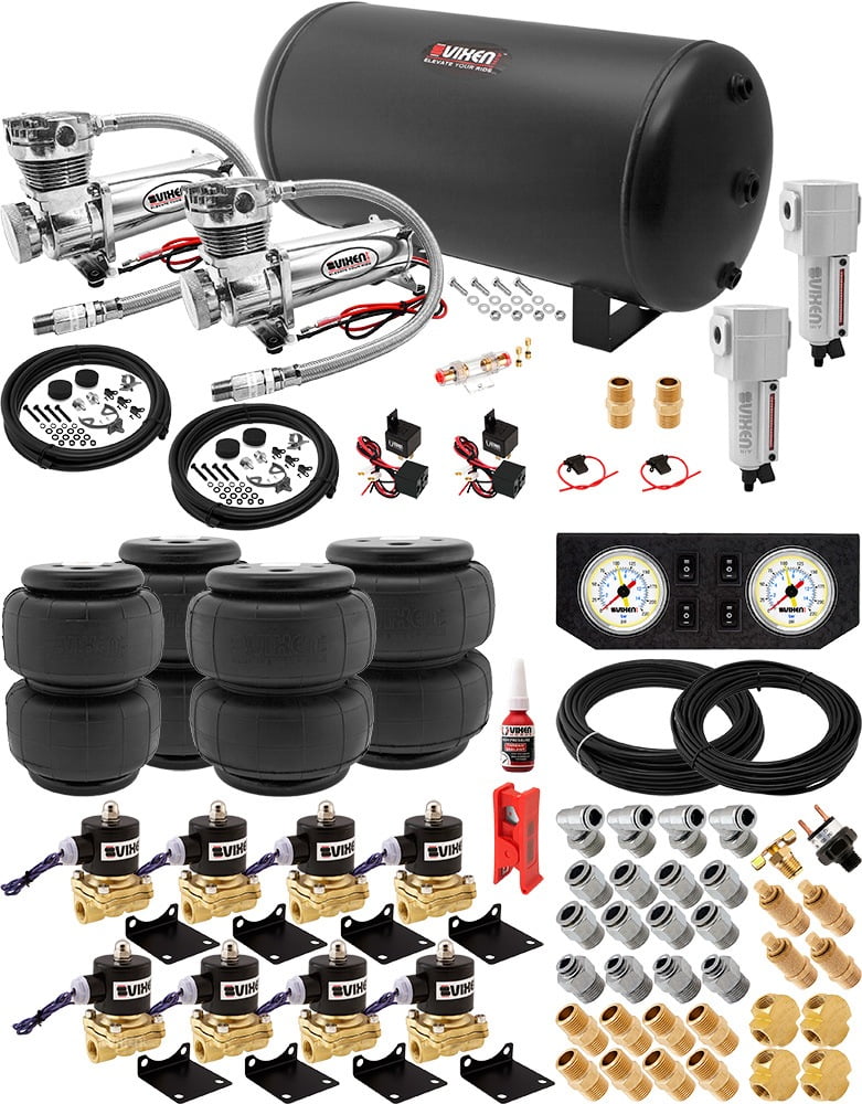 Vixen Air Suspension Kit for Truck/Car Bag/Air Ride/Spring. On Board System- Dual 200psi Compressor, 6 Gallon Tank. For Boat Lift,Towing,Lowering,Load Leveling,Onboard Train Horn VXX3804PW/4863DCF