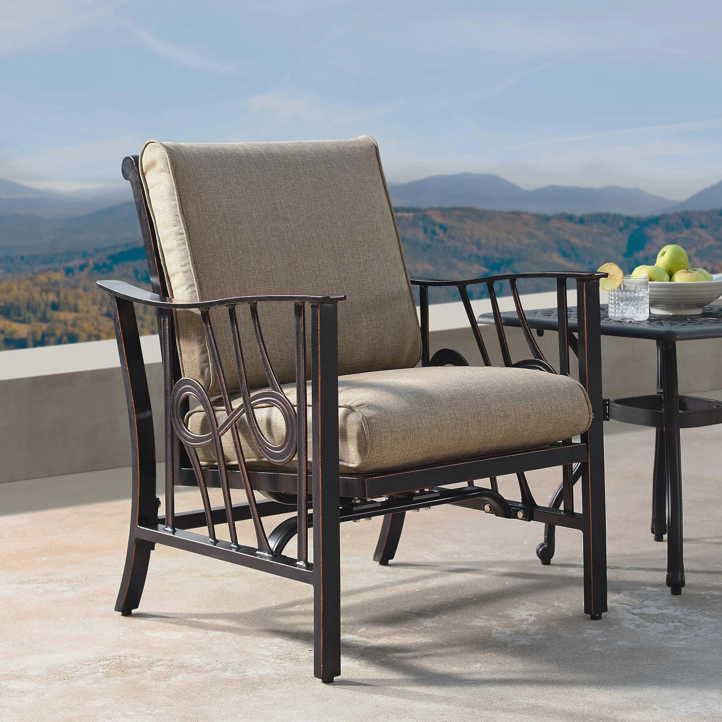 Aluminum Deep Seating Rocking Club Chairs in Antique Copper (set of 4)