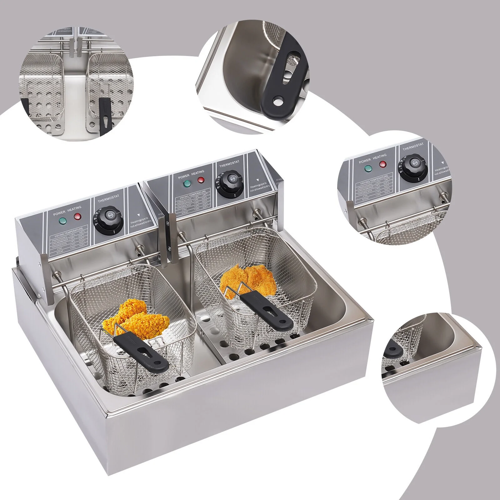 5000W Extra Large Electric Deep Fryer Commercial Restaurant Fry Basket 12L Electric Deep Fryer Single Tank Stainless Steel Fry Basket Commercial Electric Deep Fryer Stainless Steel