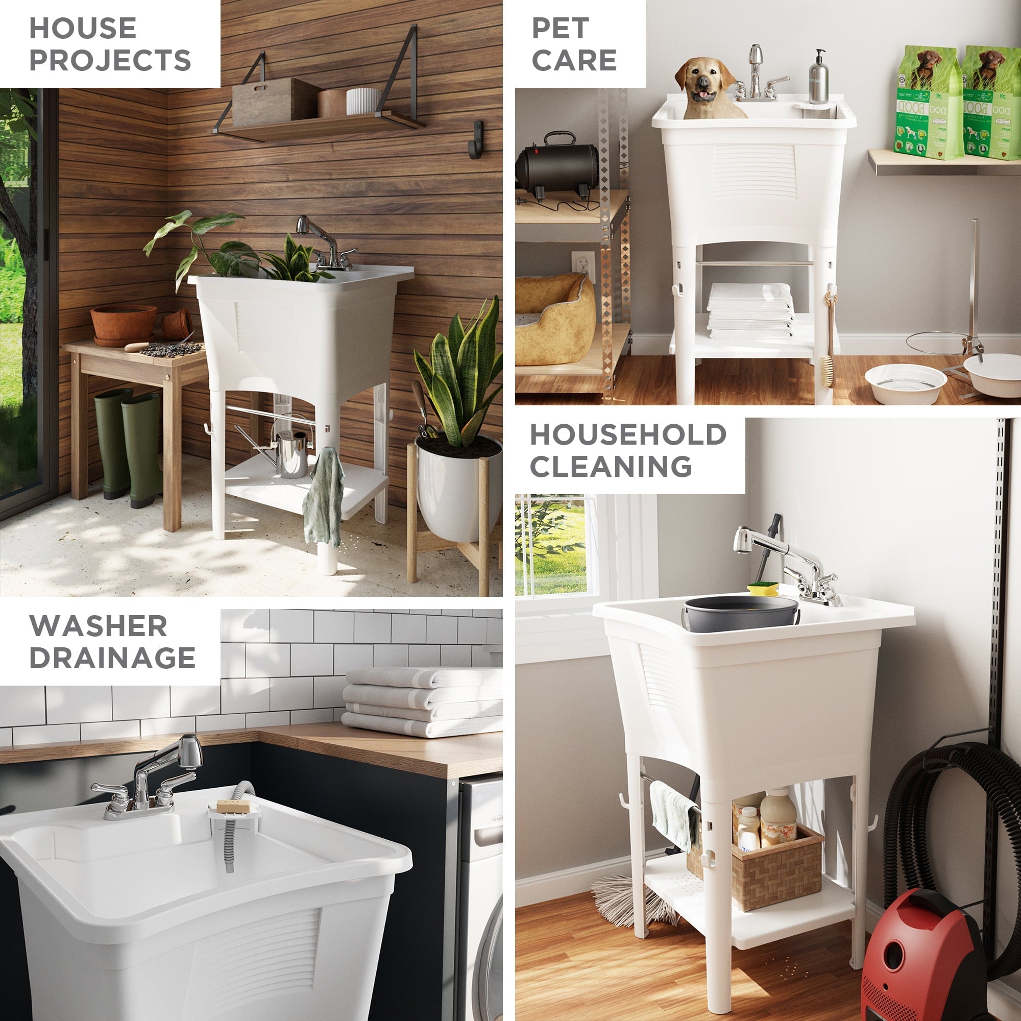 Zenna Home Ergo Tub Utility Sink with Pull-Out Faucet: Laundry Tub with 24