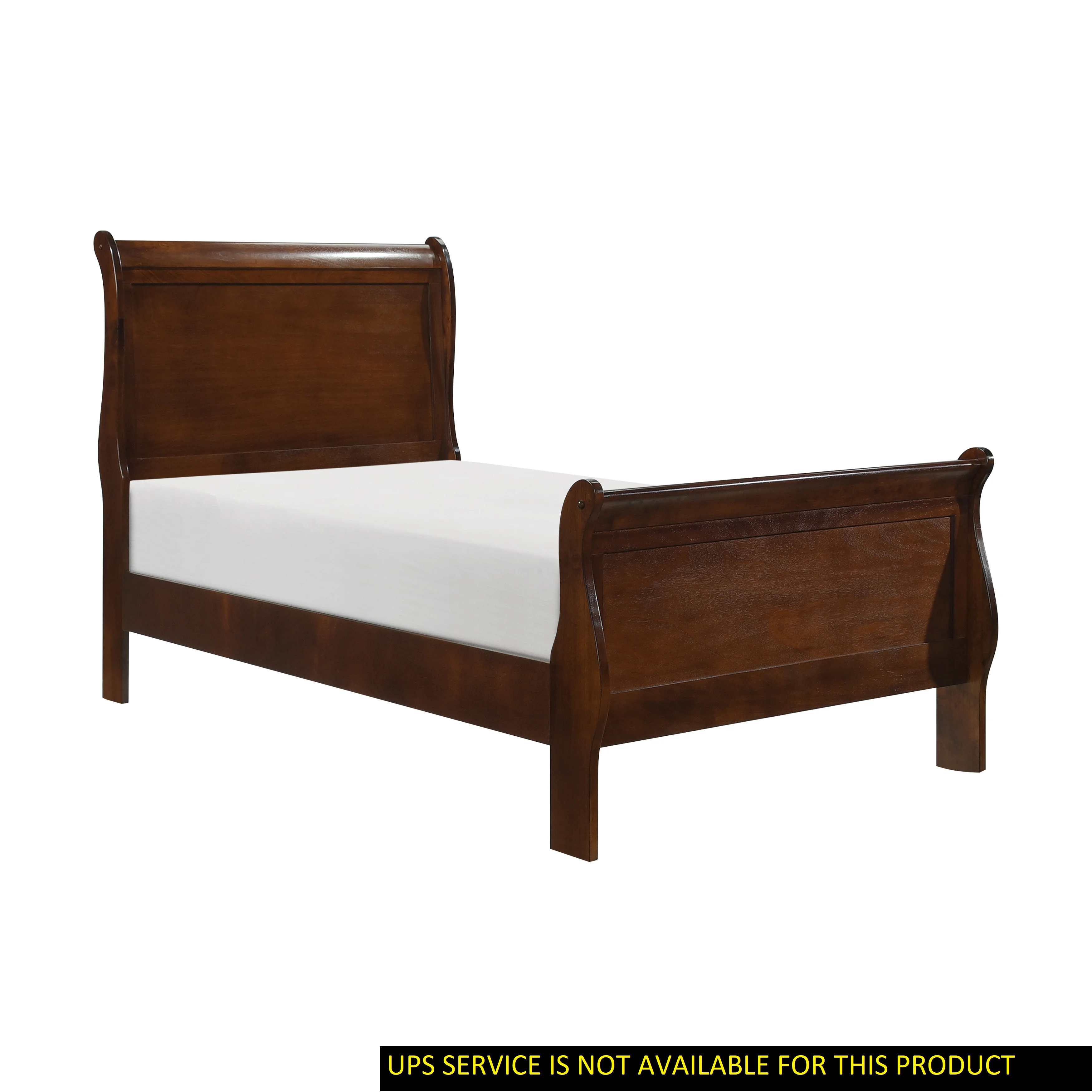 Homiyad Classic Louis Philipe Style Twin Size Bed Brown Cherry Finish 1Pc Traditional Design Bedroom Furniture Sleigh Bed