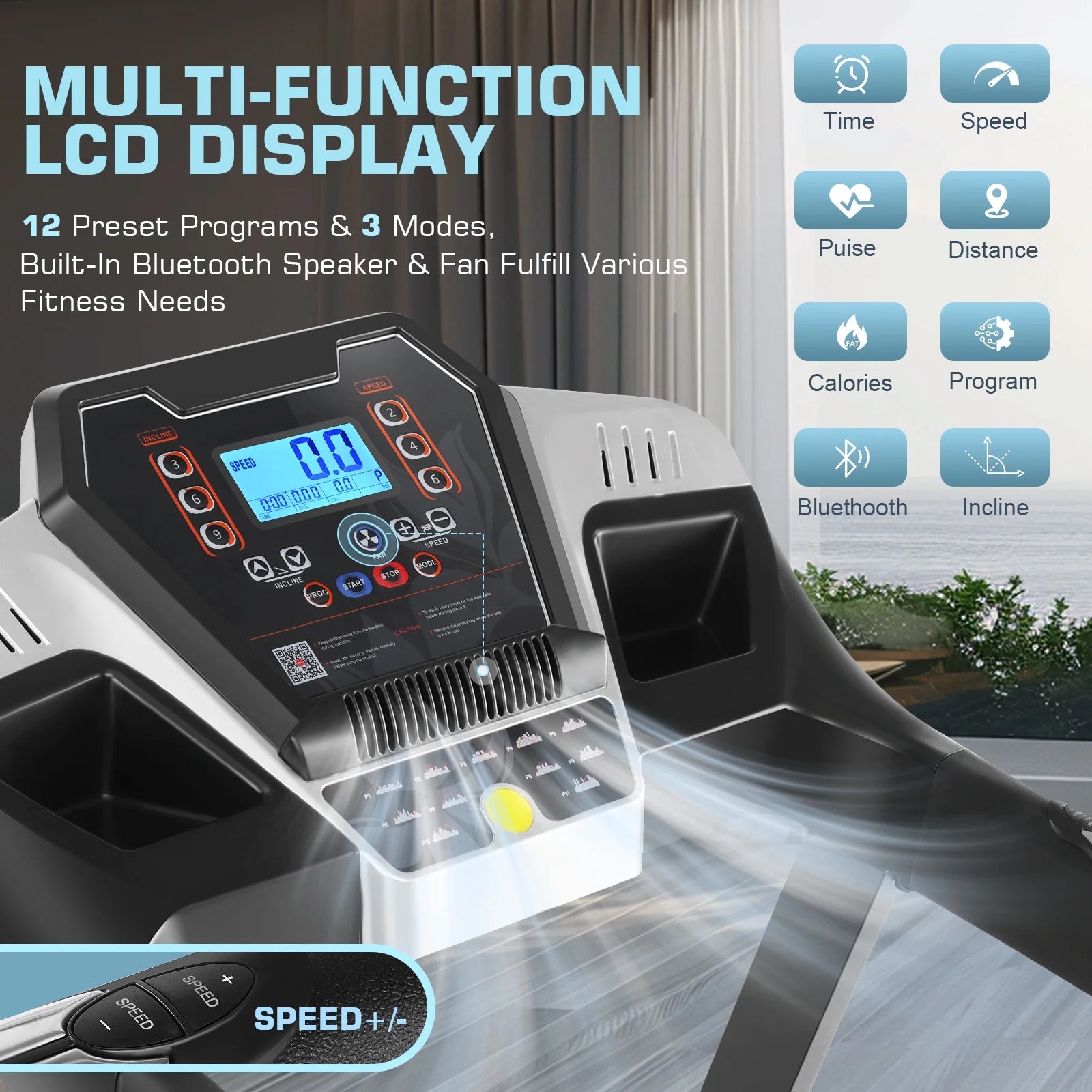 Tikmboex Strong 3.25HP Treadmill with Auto Incline & Smart App,Bluetooth Speaker, Large LED Display & Fan for Home Office Walking Running Exercise Machine, 300 lb Capacity