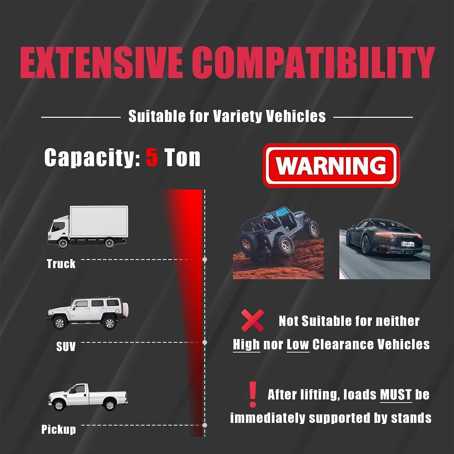 BIG RED 5 Ton Pneumatic Air Car Bottle Jack with Manual Hand Pump,Red,W502R