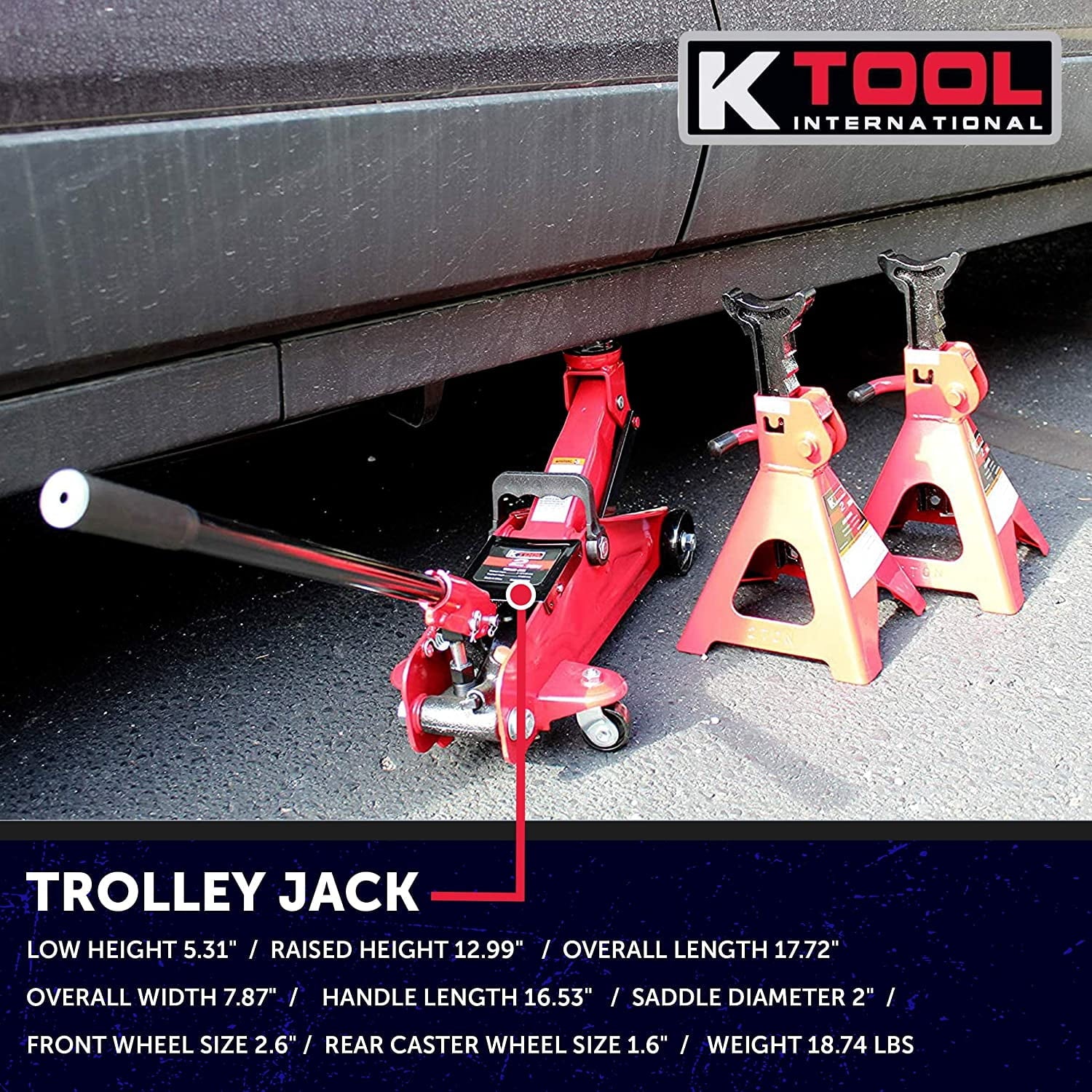 K Tool International KTI63097A 2 Ton Trolley & Jack Stands Combo