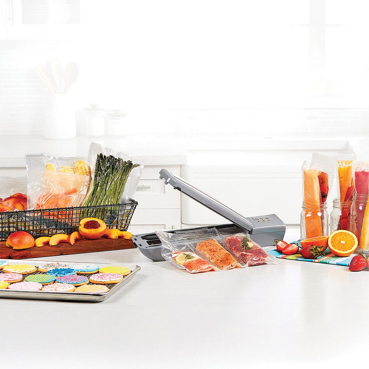 PowerXL Duo NutriSealer Plus 6-in-1 Vacuum Sealer Machine with Vacuum Seal Bags and 2-pc. Roll Set， Food Preservation System， Gray