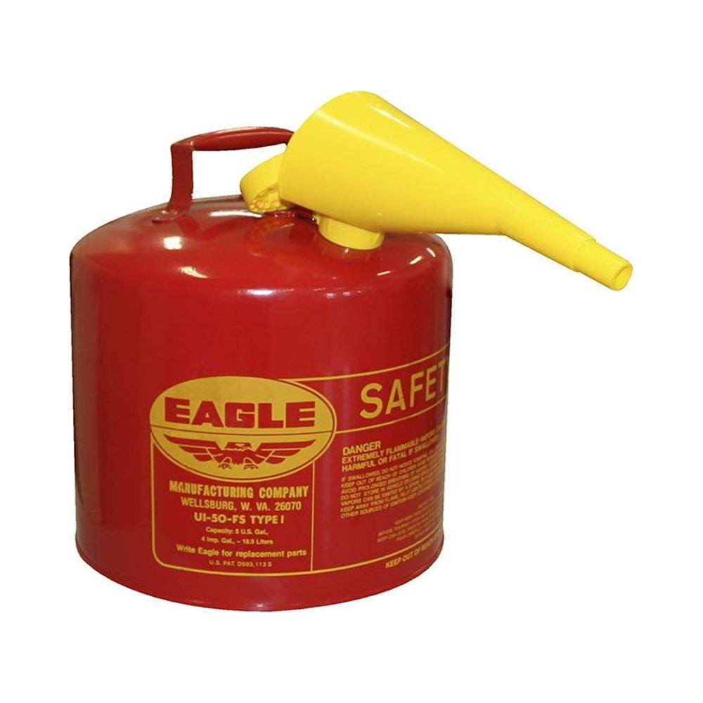 Eagle UI-50-FS Red Galvanized Steel Type I Gasoline Safety Can with Funnel, 5 gallon Capacity, 13.5