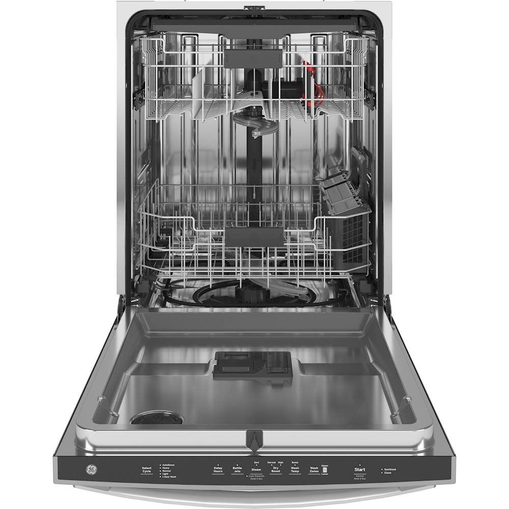 GE - Top Control Built-In Dishwasher with Stainless Steel Tub, 3rd Rack, 46dba - Stainless steel