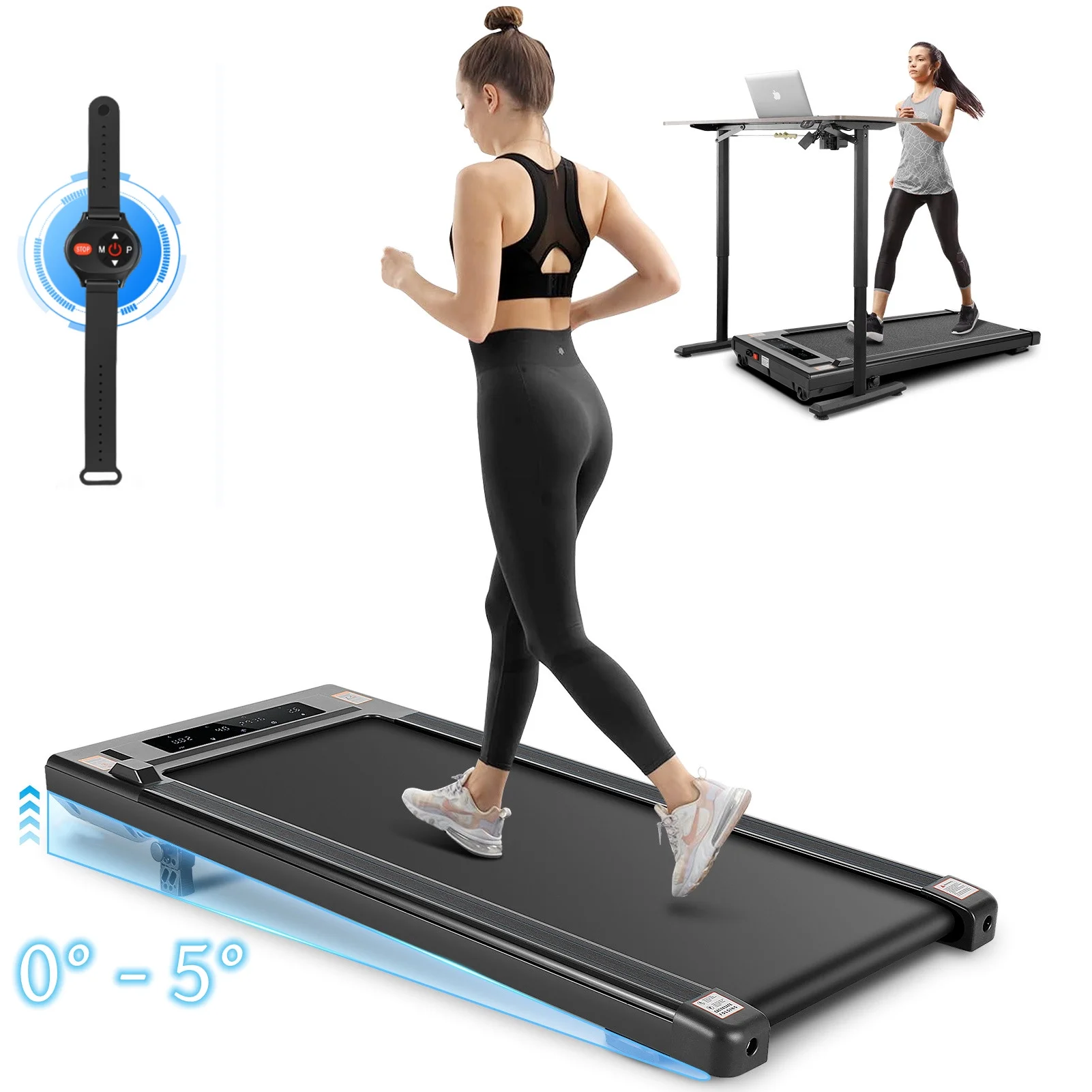 Tikmboex 2.5HP Walking Pad Under Desk Treadmill with LED Touch Screen Remote Control, 2 in 1 Treadmills for Home Office, Black