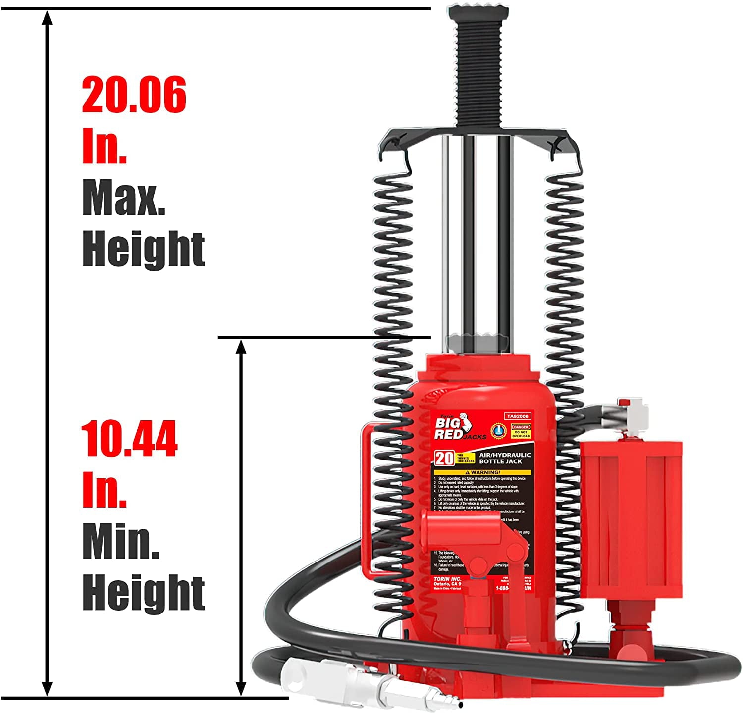 BIG RED 20 Ton Pneumatic Air Hydraulic Car Bottle Jack with Manual Hand Pump, Red, W9206R