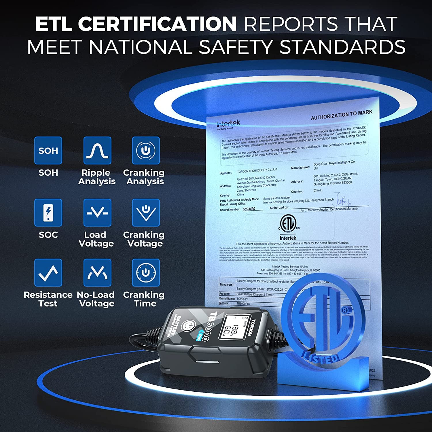 2-in-1 Smart Car Battery Charger & Battery Tester, TOPDON TB6000Pro 6Amp 6V/12V Trickle Charger Maintainer, 12V Load Tester