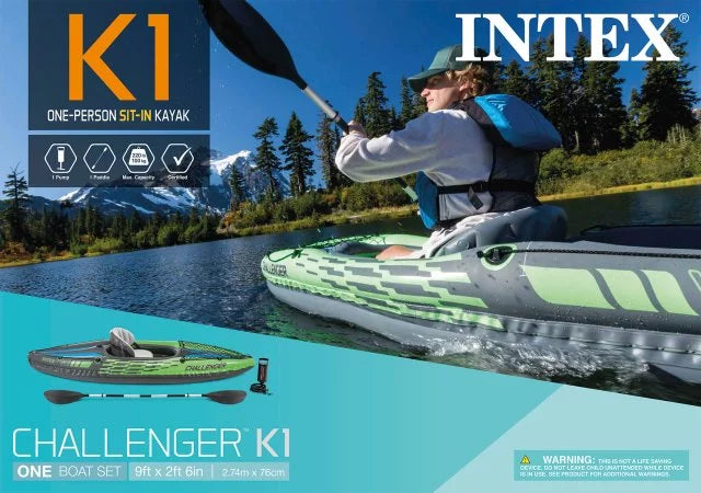 Intex Challenger K1 Inflatable Kayak with Oar and Hand Pump