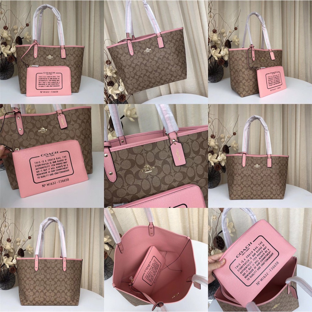 Coach 36658 58293 91381 29547 Reversible City Tote In Signature Canvas With Removable Pouch Women Shoulder Handbag