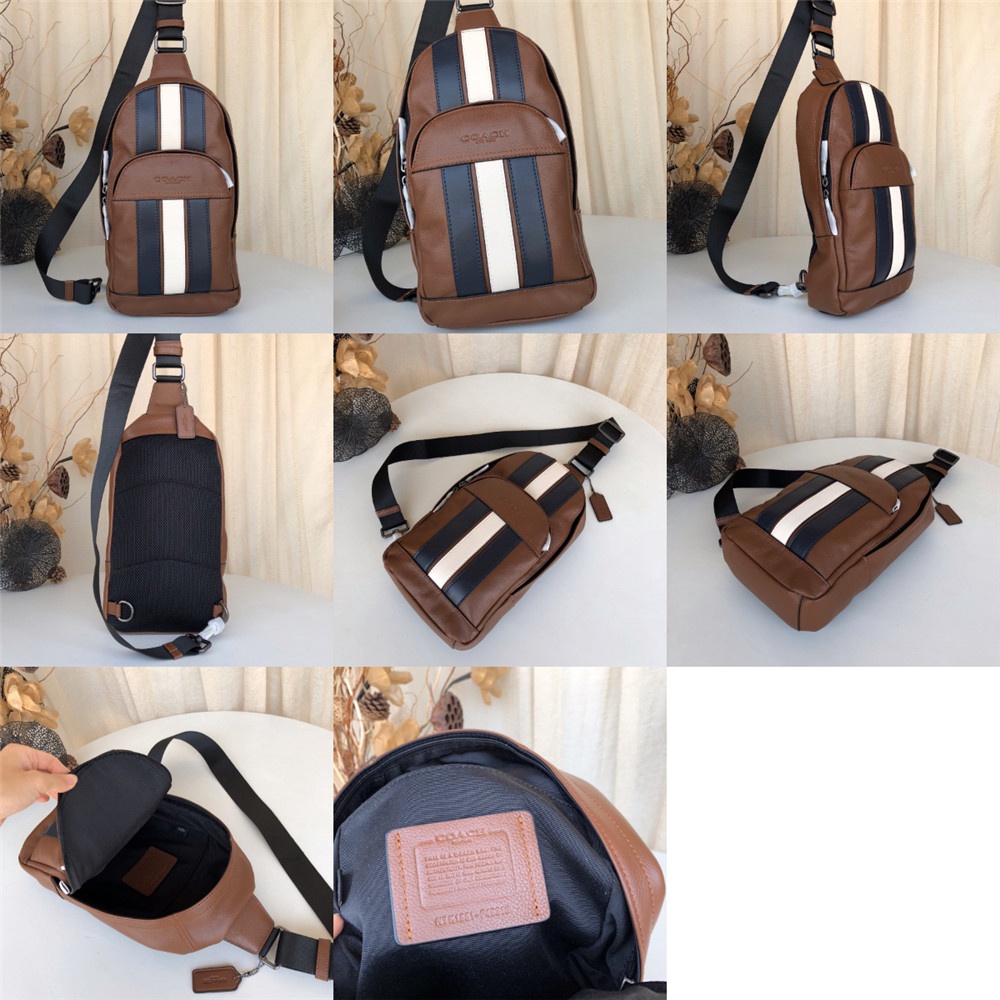 Coach 67249 49318 49312 39942 75879 85035 73344 49333 Charles Houston Pack Leather Men Crossbody Chest Backpack Bag