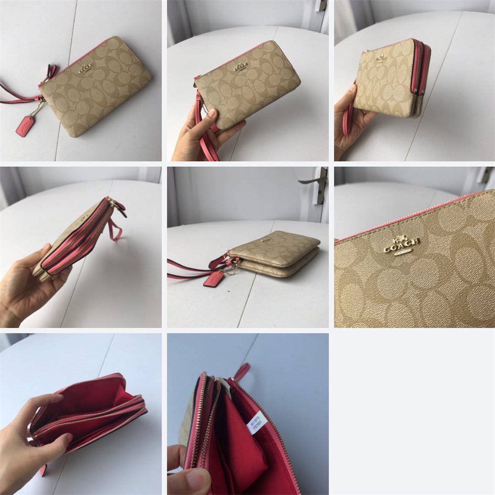 Coach 87591 16109 3132 C3347 6649 Double Corner Zip Wristlet Women Small Size Wrist Purse Bag Coin Wallet