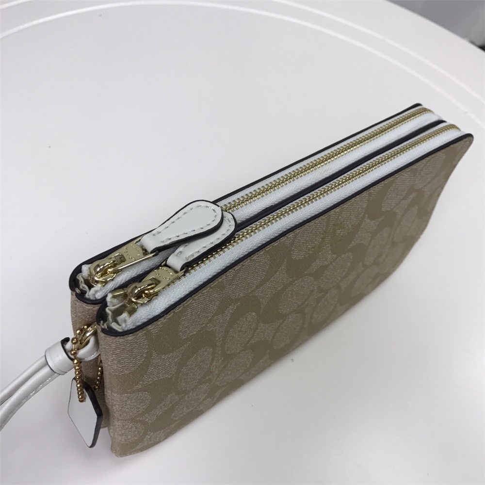 Coach F54057 Double Zip Wallet In Signature Women Long Purse Wristlet Handphone Pouch