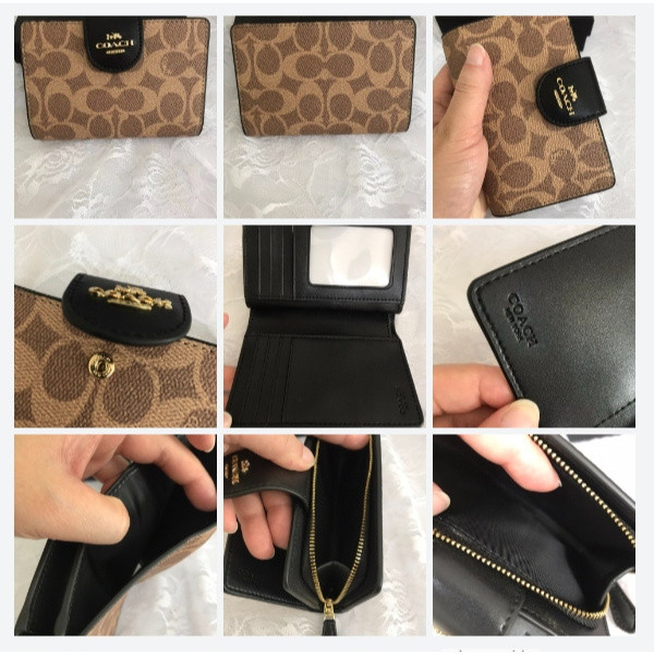 CW786 Medium Corner Zip Wallet Leather Women Fold Over Short Card Coin Purse