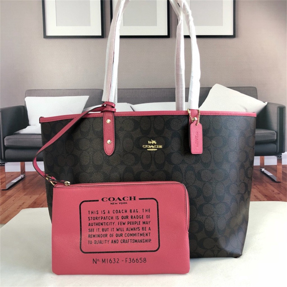 Coach 36658 58293 91381 29547 Reversible City Tote In Signature Canvas With Removable Pouch Women Shoulder Handbag