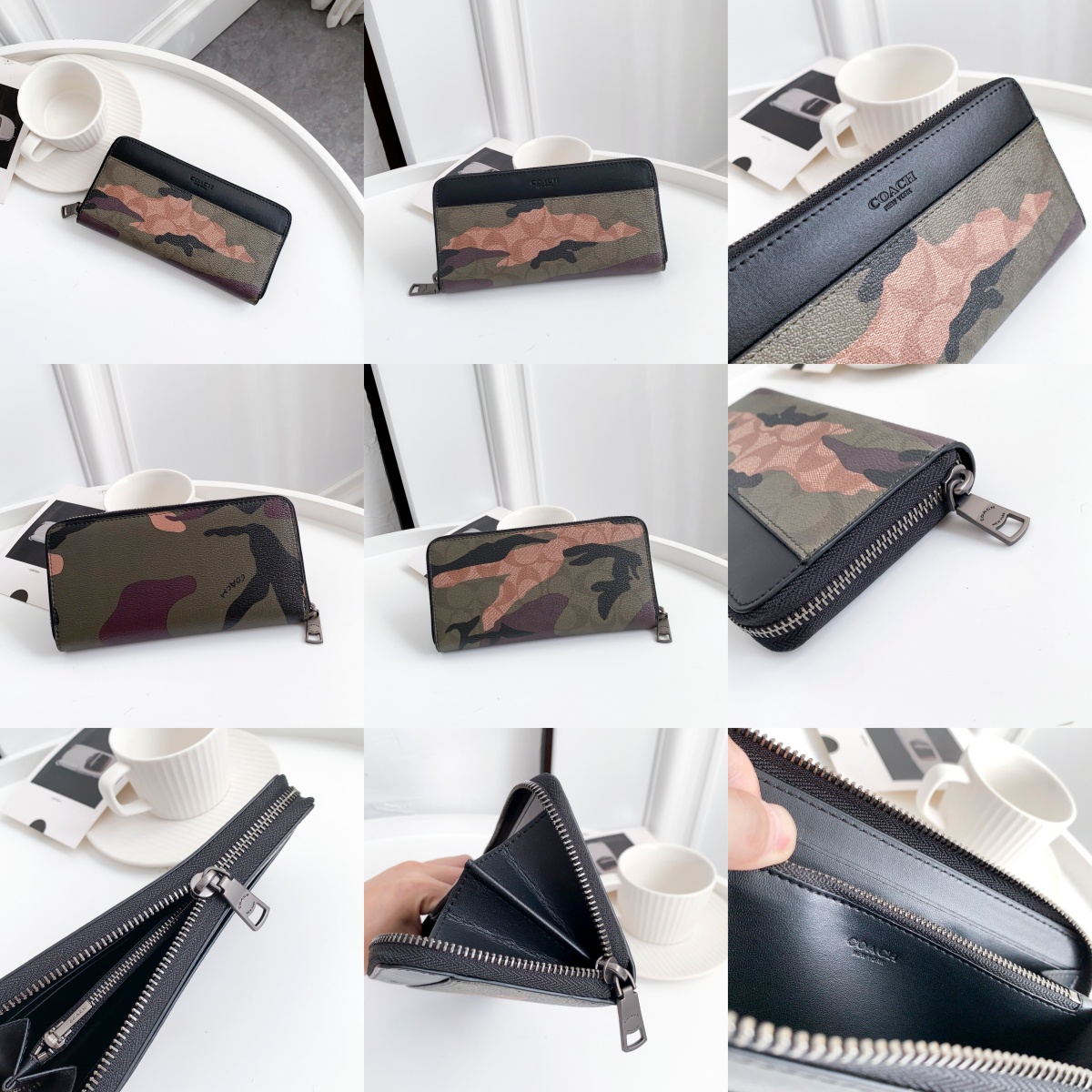 Men Handbag 87189 57802 75099 Leather Long Wallet Zip Zipper Purse