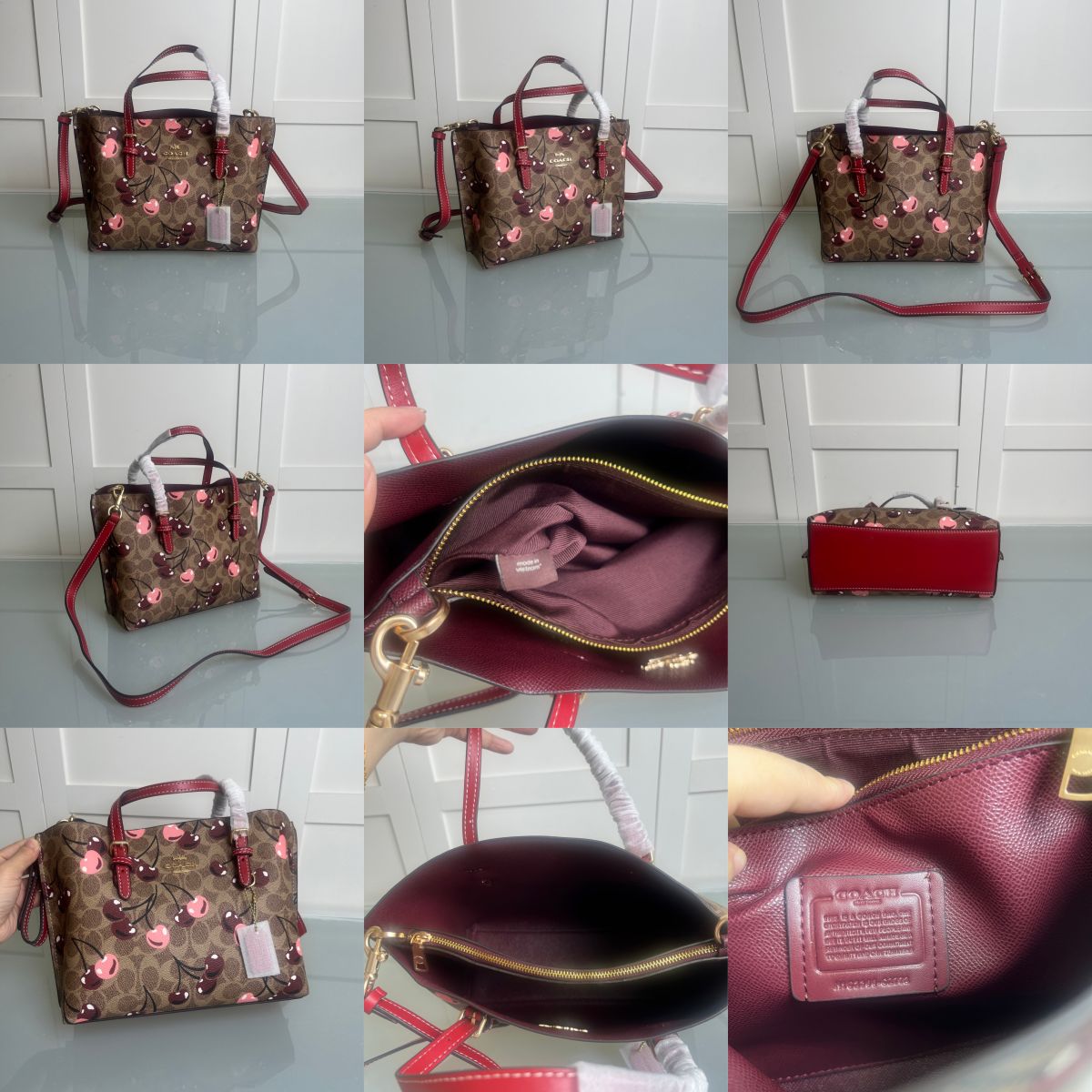 women handbag CZ772 Mollie Tote 25 Signature Canvas Cherry Print Bag