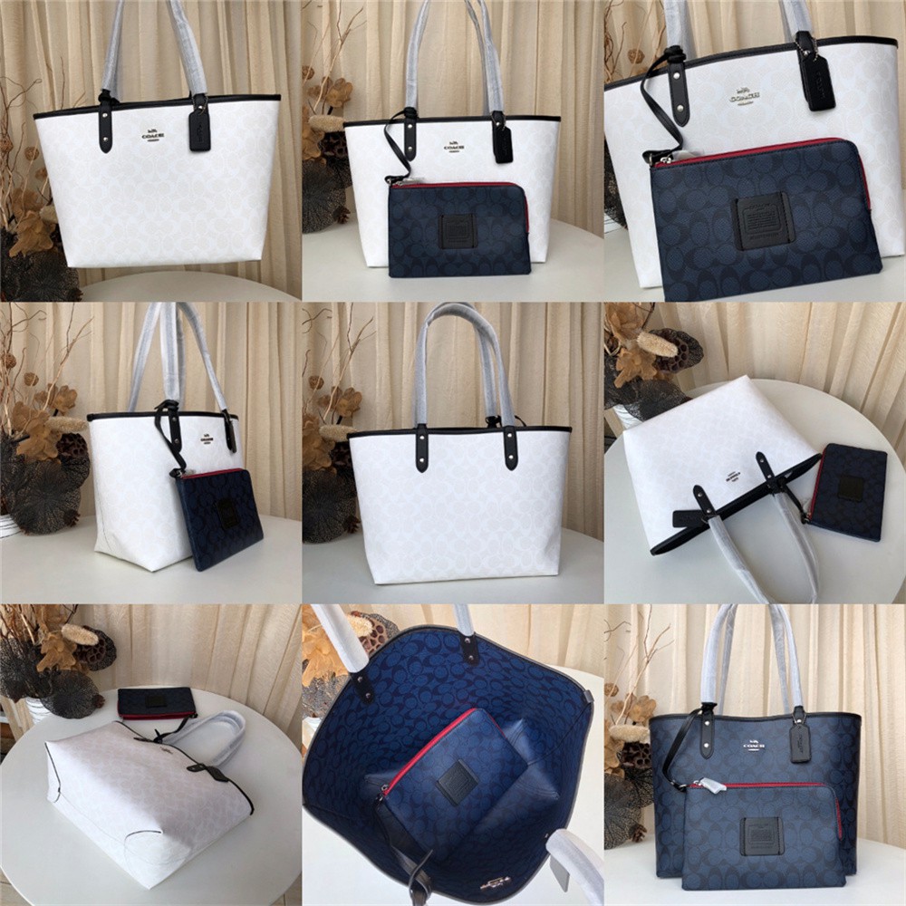 Coach 36658 58293 91381 29547 Reversible City Tote In Signature Canvas With Removable Pouch Women Shoulder Handbag
