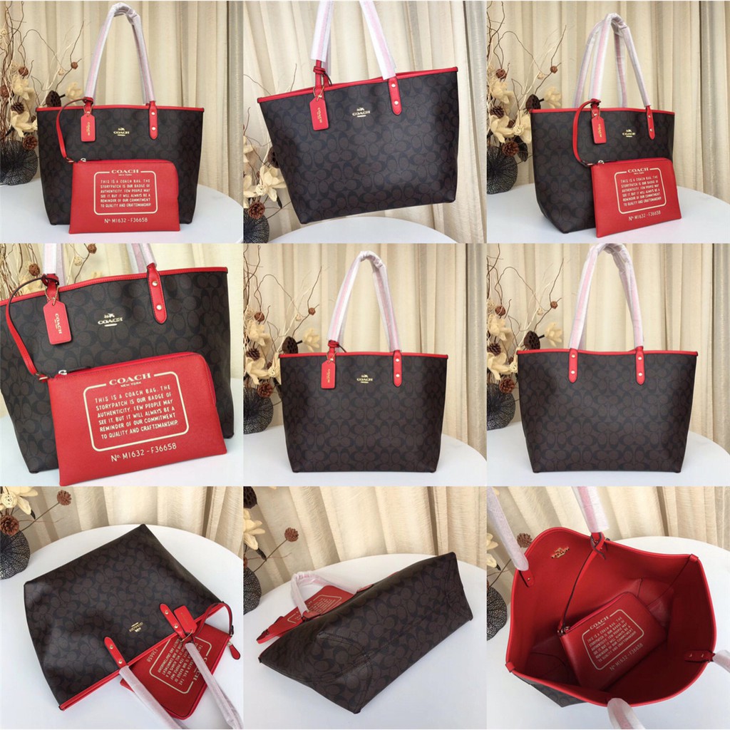 Coach 36658 58293 91381 29547 Reversible City Tote In Signature Canvas With Removable Pouch Women Shoulder Handbag