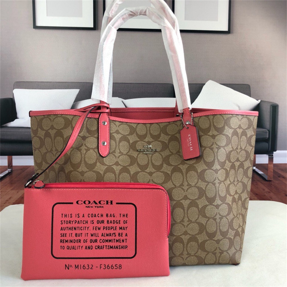 Coach 36658 58293 91381 29547 Reversible City Tote In Signature Canvas With Removable Pouch Women Shoulder Handbag
