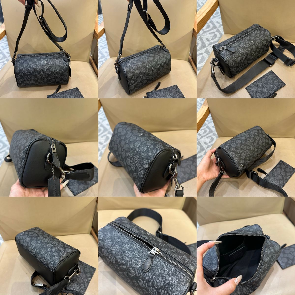 Men handbag CV762 Axel Crossbody Signature Canvas Charcoal Print Varies shouder bag