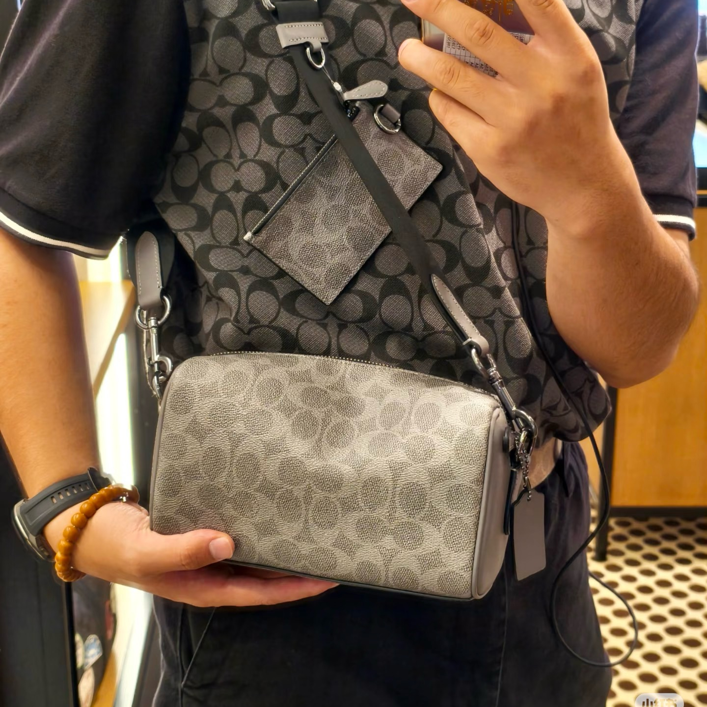 Men handbag CV762 Axel Crossbody Signature Canvas Charcoal Print Varies shouder bag