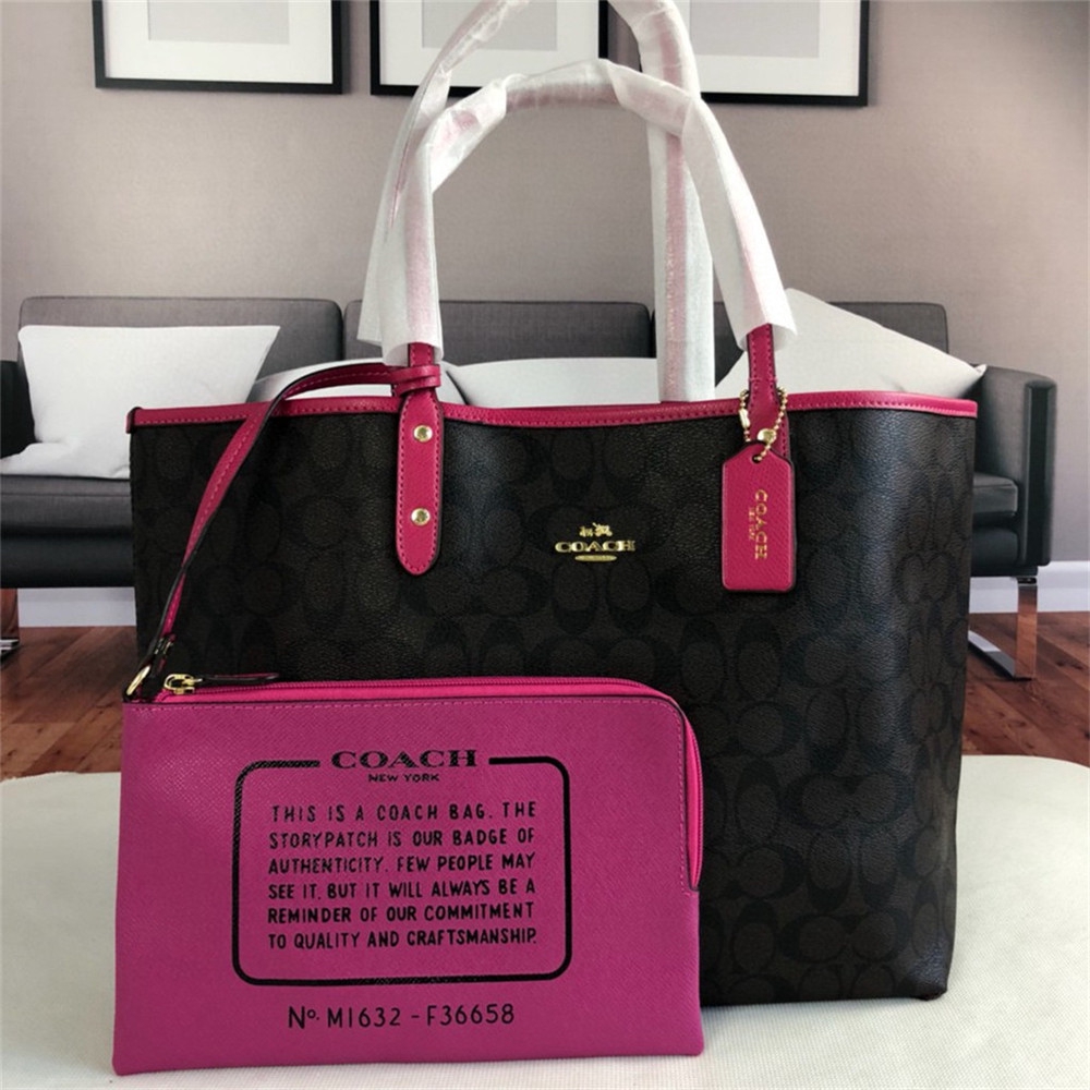 Coach 36658 58293 91381 29547 Reversible City Tote In Signature Canvas With Removable Pouch Women Shoulder Handbag