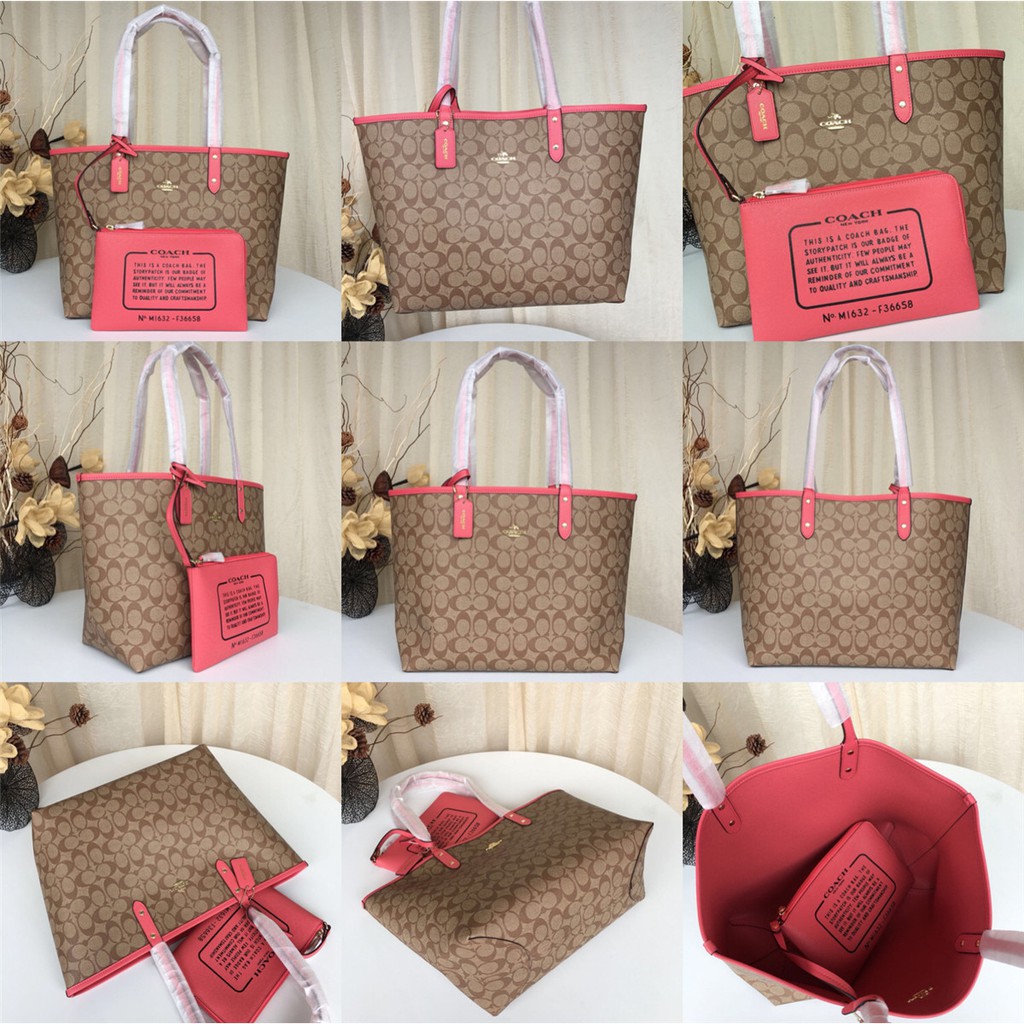 Coach 36658 58293 91381 29547 Reversible City Tote In Signature Canvas With Removable Pouch Women Shoulder Handbag